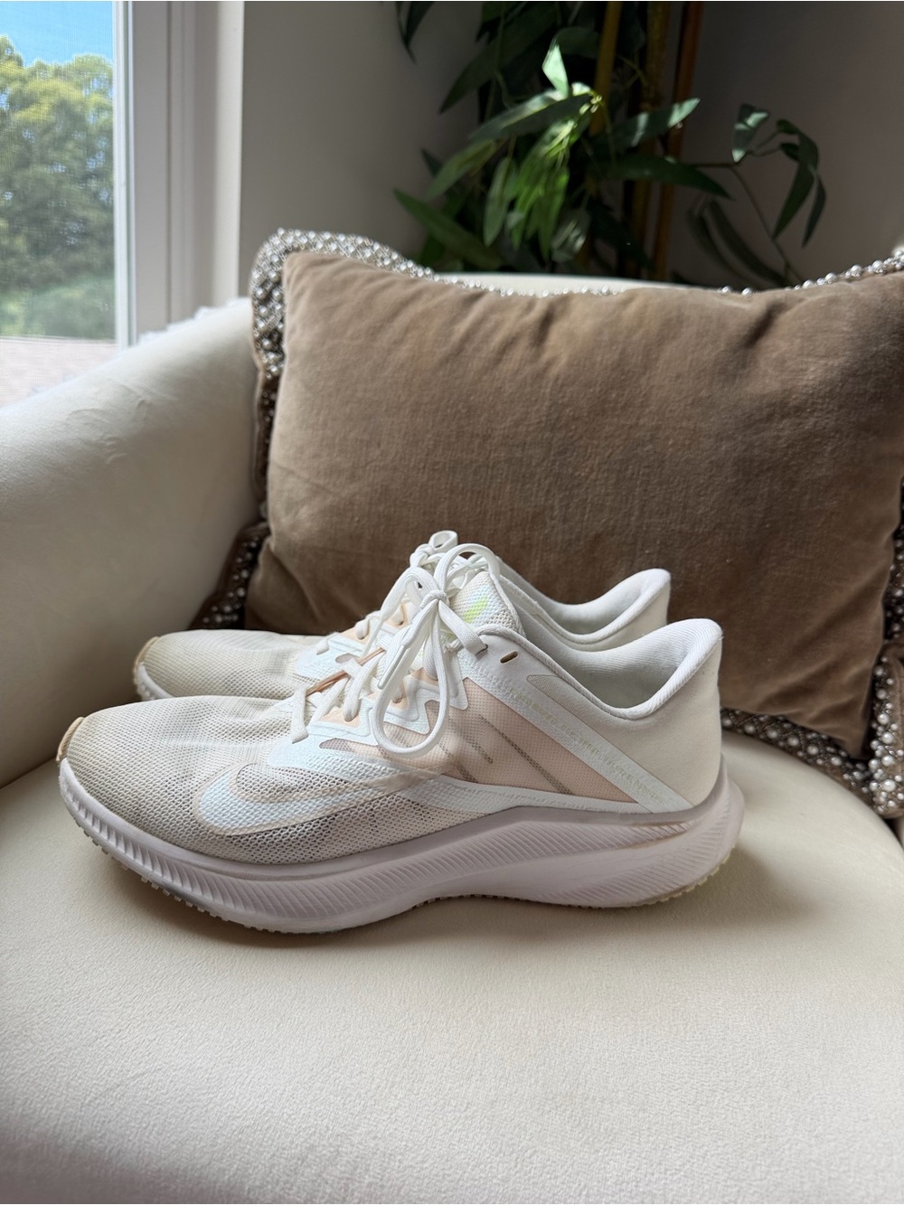 Nike Women's White Mesh Running Sneakers with Subtle Cream Accents